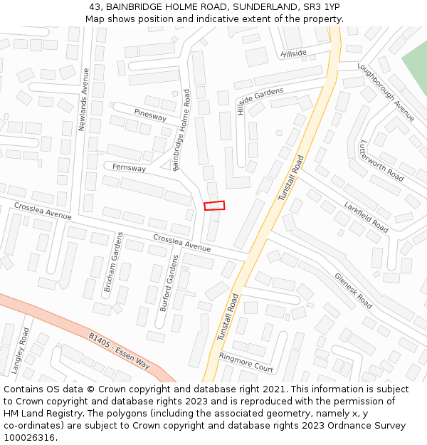 43, BAINBRIDGE HOLME ROAD, SUNDERLAND, SR3 1YP: Location map and indicative extent of plot
