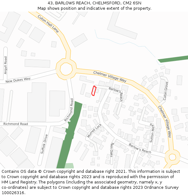 43, BARLOWS REACH, CHELMSFORD, CM2 6SN: Location map and indicative extent of plot