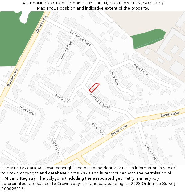 43, BARNBROOK ROAD, SARISBURY GREEN, SOUTHAMPTON, SO31 7BQ: Location map and indicative extent of plot