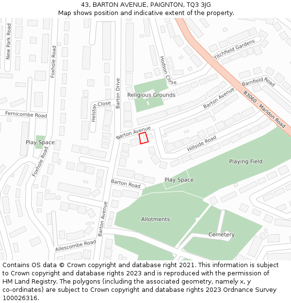 43, BARTON AVENUE, PAIGNTON, TQ3 3JG: Location map and indicative extent of plot
