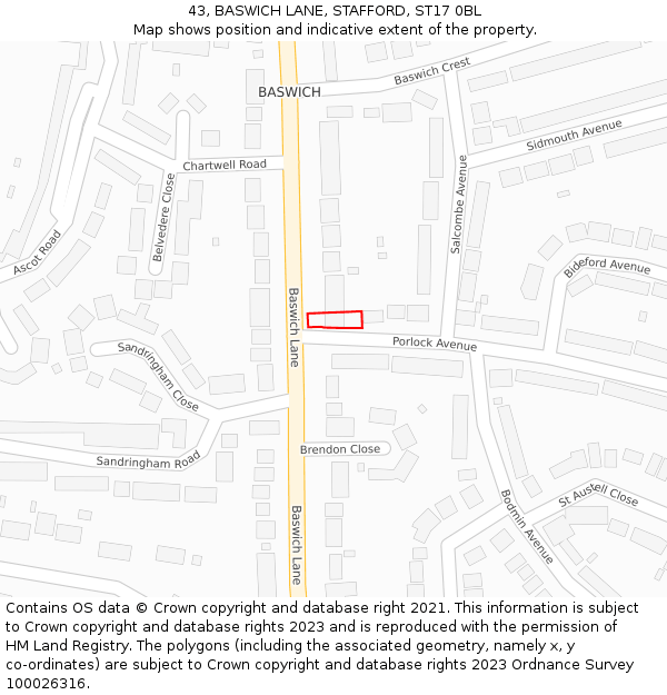 43, BASWICH LANE, STAFFORD, ST17 0BL: Location map and indicative extent of plot