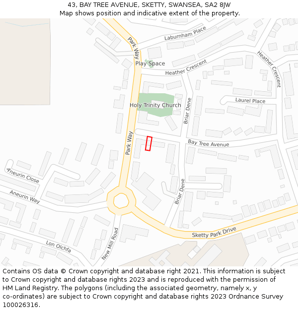 43, BAY TREE AVENUE, SKETTY, SWANSEA, SA2 8JW: Location map and indicative extent of plot