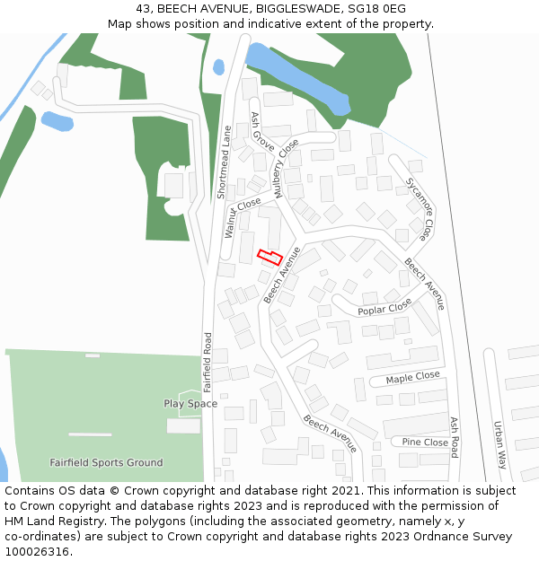 43, BEECH AVENUE, BIGGLESWADE, SG18 0EG: Location map and indicative extent of plot