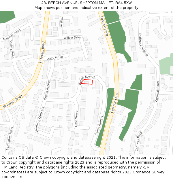 43, BEECH AVENUE, SHEPTON MALLET, BA4 5XW: Location map and indicative extent of plot