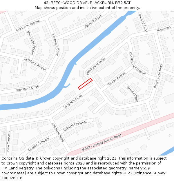 43, BEECHWOOD DRIVE, BLACKBURN, BB2 5AT: Location map and indicative extent of plot
