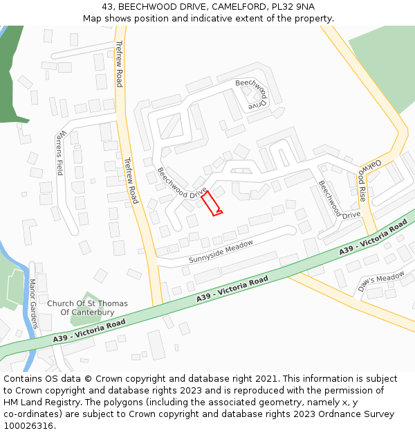43, BEECHWOOD DRIVE, CAMELFORD, PL32 9NA: Location map and indicative extent of plot
