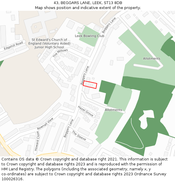 43, BEGGARS LANE, LEEK, ST13 8DB: Location map and indicative extent of plot
