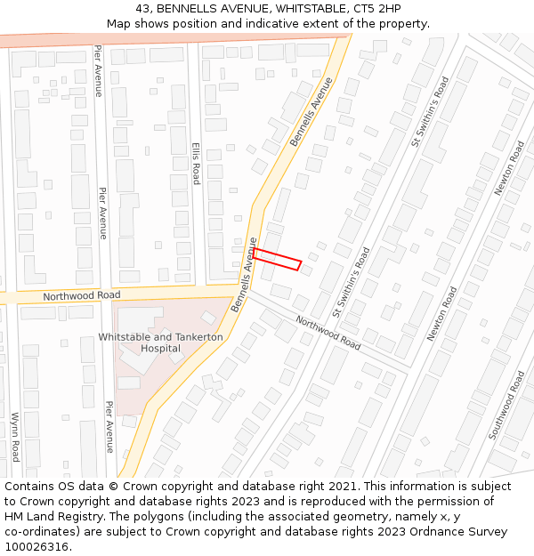 43, BENNELLS AVENUE, WHITSTABLE, CT5 2HP: Location map and indicative extent of plot