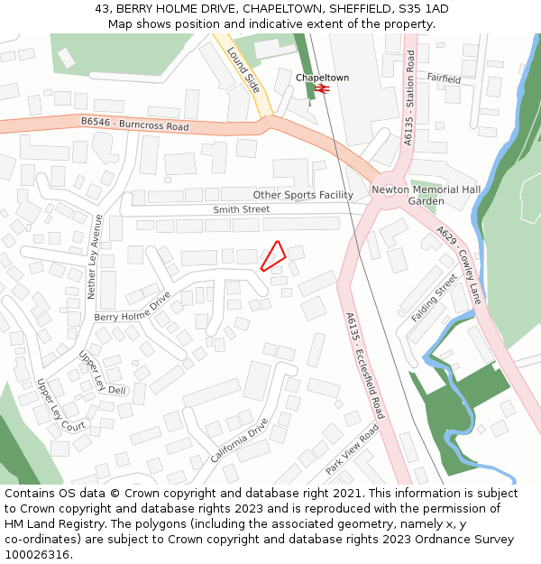 43, BERRY HOLME DRIVE, CHAPELTOWN, SHEFFIELD, S35 1AD: Location map and indicative extent of plot