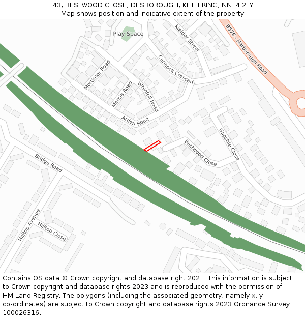 43, BESTWOOD CLOSE, DESBOROUGH, KETTERING, NN14 2TY: Location map and indicative extent of plot