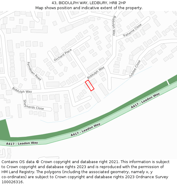 43, BIDDULPH WAY, LEDBURY, HR8 2HP: Location map and indicative extent of plot