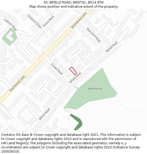 43, BIFIELD ROAD, BRISTOL, BS14 8TW: Location map and indicative extent of plot