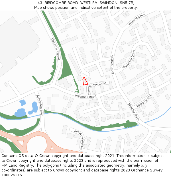 43, BIRDCOMBE ROAD, WESTLEA, SWINDON, SN5 7BJ: Location map and indicative extent of plot