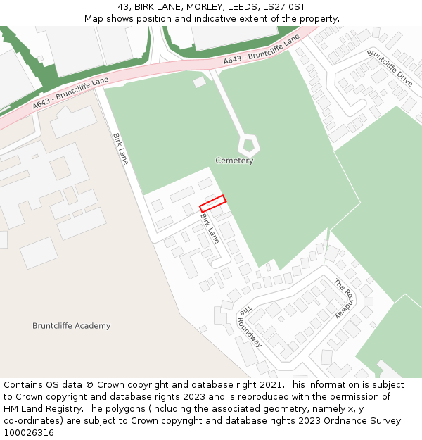 43, BIRK LANE, MORLEY, LEEDS, LS27 0ST: Location map and indicative extent of plot