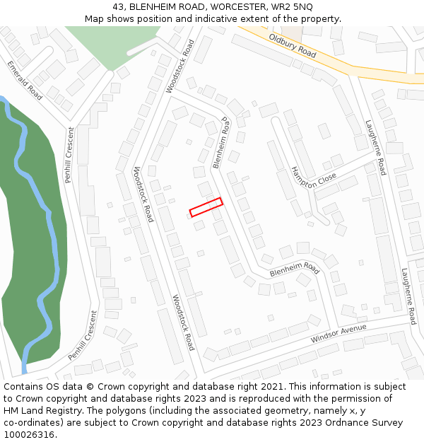 43, BLENHEIM ROAD, WORCESTER, WR2 5NQ: Location map and indicative extent of plot