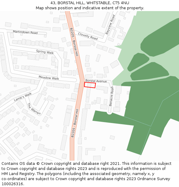 43, BORSTAL HILL, WHITSTABLE, CT5 4NU: Location map and indicative extent of plot