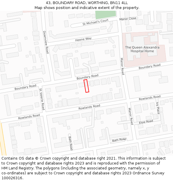 43, BOUNDARY ROAD, WORTHING, BN11 4LL: Location map and indicative extent of plot