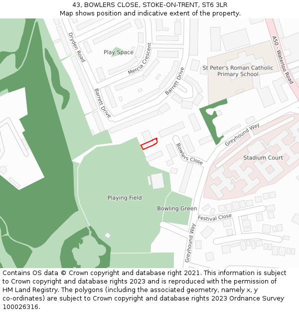 43, BOWLERS CLOSE, STOKE-ON-TRENT, ST6 3LR: Location map and indicative extent of plot