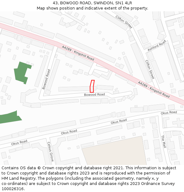 43, BOWOOD ROAD, SWINDON, SN1 4LR: Location map and indicative extent of plot