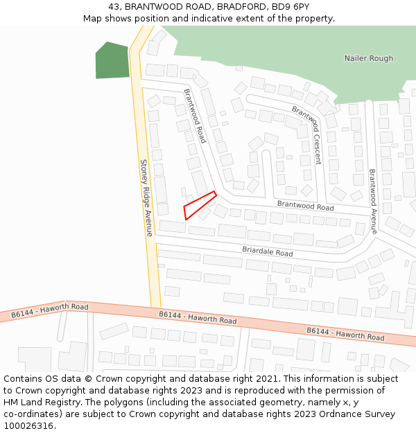 43, BRANTWOOD ROAD, BRADFORD, BD9 6PY: Location map and indicative extent of plot