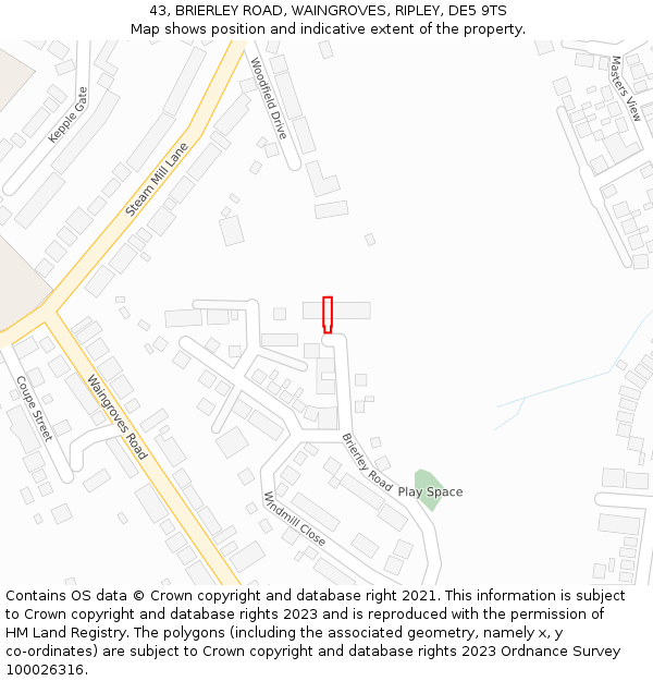 43, BRIERLEY ROAD, WAINGROVES, RIPLEY, DE5 9TS: Location map and indicative extent of plot
