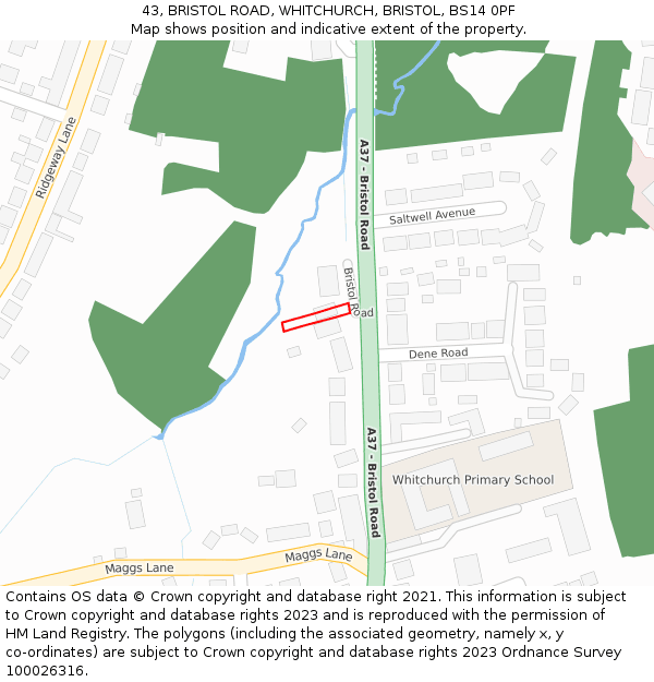 43, BRISTOL ROAD, WHITCHURCH, BRISTOL, BS14 0PF: Location map and indicative extent of plot