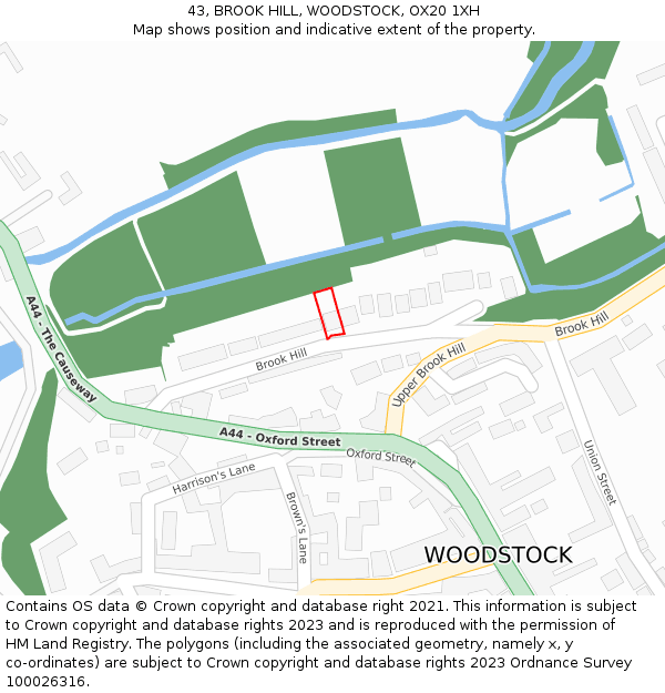 43, BROOK HILL, WOODSTOCK, OX20 1XH: Location map and indicative extent of plot