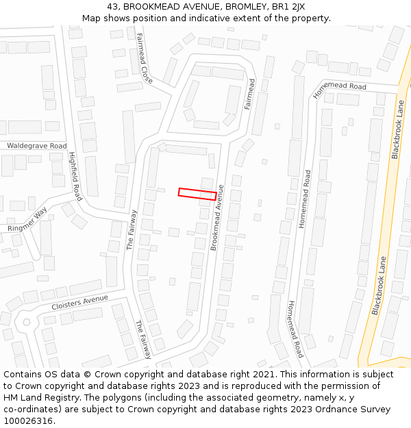 43, BROOKMEAD AVENUE, BROMLEY, BR1 2JX: Location map and indicative extent of plot