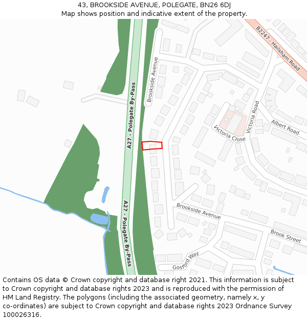 43, BROOKSIDE AVENUE, POLEGATE, BN26 6DJ: Location map and indicative extent of plot