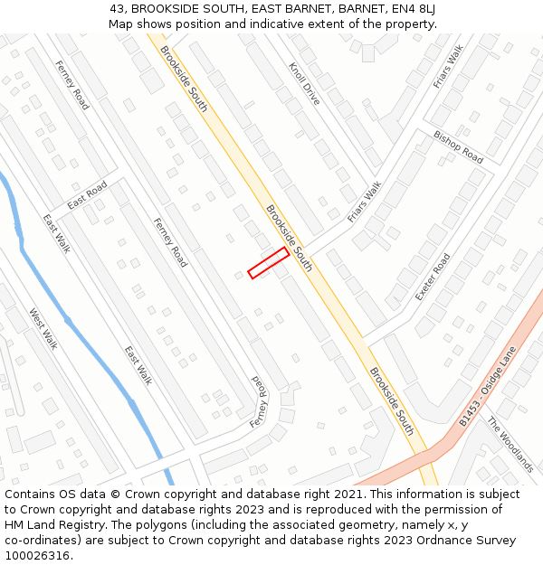 43, BROOKSIDE SOUTH, EAST BARNET, BARNET, EN4 8LJ: Location map and indicative extent of plot