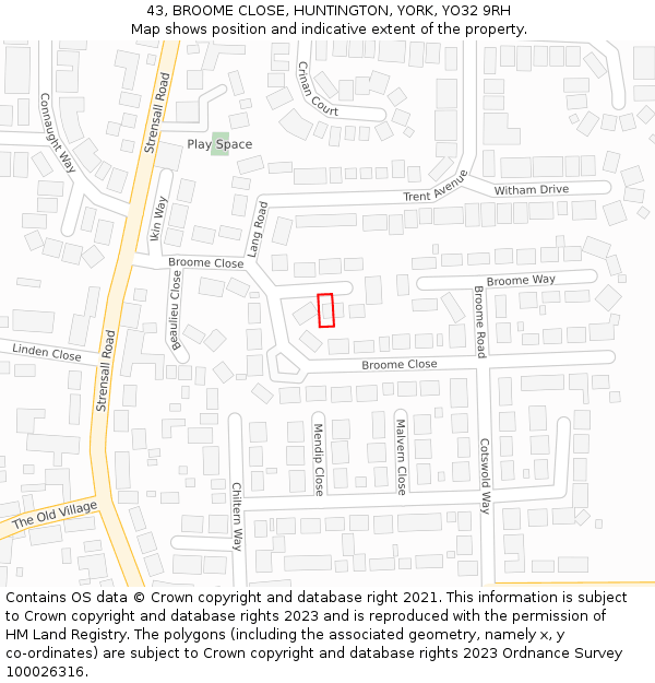 43, BROOME CLOSE, HUNTINGTON, YORK, YO32 9RH: Location map and indicative extent of plot