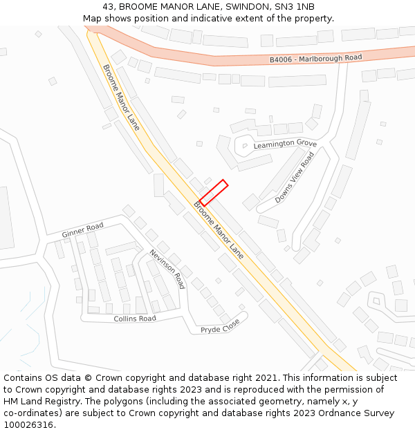 43, BROOME MANOR LANE, SWINDON, SN3 1NB: Location map and indicative extent of plot