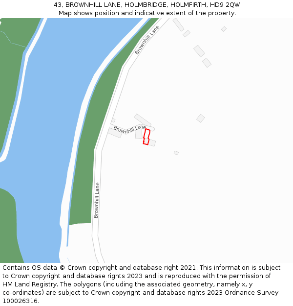 43, BROWNHILL LANE, HOLMBRIDGE, HOLMFIRTH, HD9 2QW: Location map and indicative extent of plot