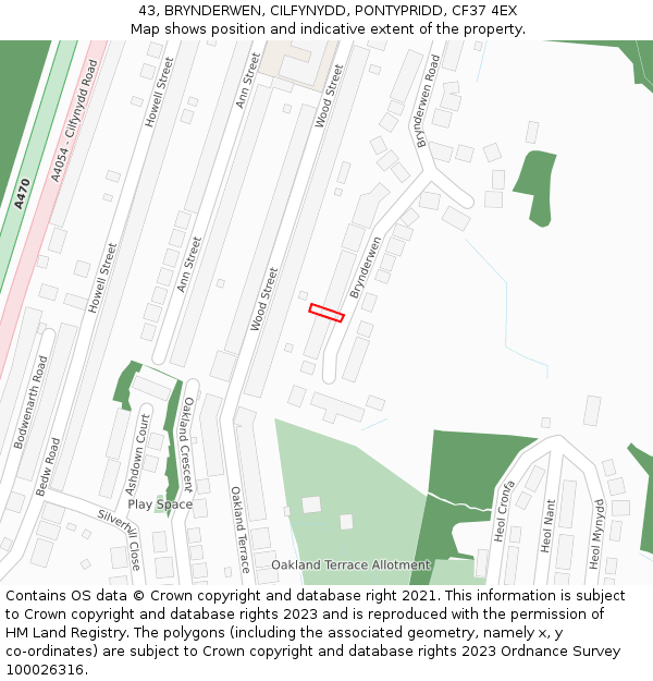 43, BRYNDERWEN, CILFYNYDD, PONTYPRIDD, CF37 4EX: Location map and indicative extent of plot