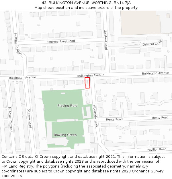 43, BULKINGTON AVENUE, WORTHING, BN14 7JA: Location map and indicative extent of plot