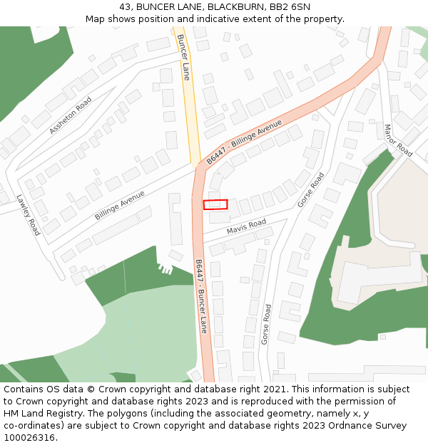 43, BUNCER LANE, BLACKBURN, BB2 6SN: Location map and indicative extent of plot
