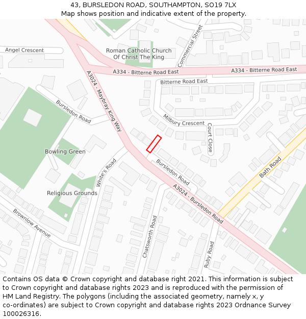 43, BURSLEDON ROAD, SOUTHAMPTON, SO19 7LX: Location map and indicative extent of plot