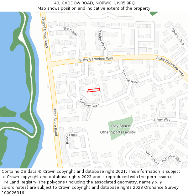 43, CADDOW ROAD, NORWICH, NR5 9PQ: Location map and indicative extent of plot