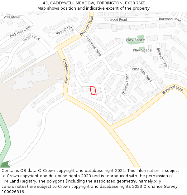 43, CADDYWELL MEADOW, TORRINGTON, EX38 7NZ: Location map and indicative extent of plot