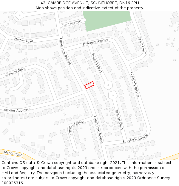 43, CAMBRIDGE AVENUE, SCUNTHORPE, DN16 3PH: Location map and indicative extent of plot