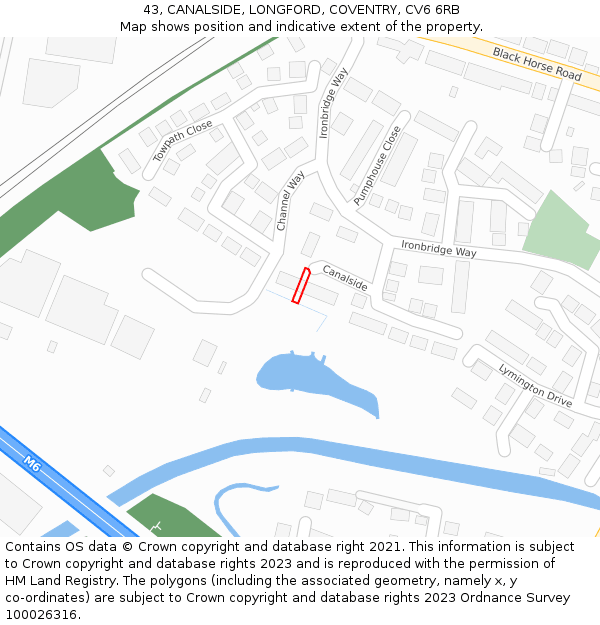 43, CANALSIDE, LONGFORD, COVENTRY, CV6 6RB: Location map and indicative extent of plot