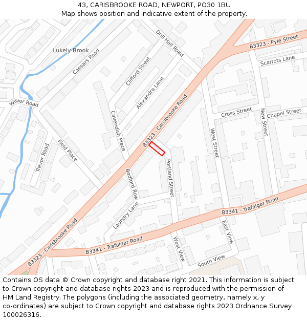 43, CARISBROOKE ROAD, NEWPORT, PO30 1BU: Location map and indicative extent of plot