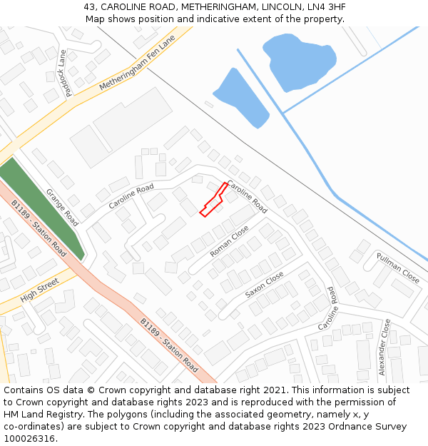 43, CAROLINE ROAD, METHERINGHAM, LINCOLN, LN4 3HF: Location map and indicative extent of plot