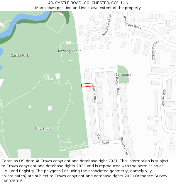 43, CASTLE ROAD, COLCHESTER, CO1 1UN: Location map and indicative extent of plot