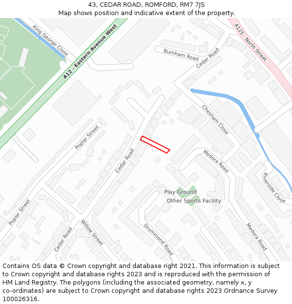 43, CEDAR ROAD, ROMFORD, RM7 7JS: Location map and indicative extent of plot