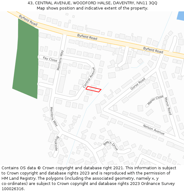 43, CENTRAL AVENUE, WOODFORD HALSE, DAVENTRY, NN11 3QQ: Location map and indicative extent of plot