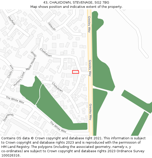 43, CHALKDOWN, STEVENAGE, SG2 7BG: Location map and indicative extent of plot