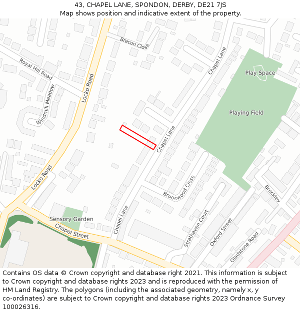 43, CHAPEL LANE, SPONDON, DERBY, DE21 7JS: Location map and indicative extent of plot