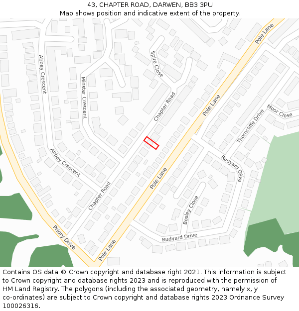 43, CHAPTER ROAD, DARWEN, BB3 3PU: Location map and indicative extent of plot