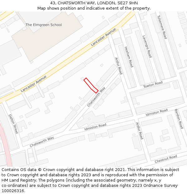 43, CHATSWORTH WAY, LONDON, SE27 9HN: Location map and indicative extent of plot